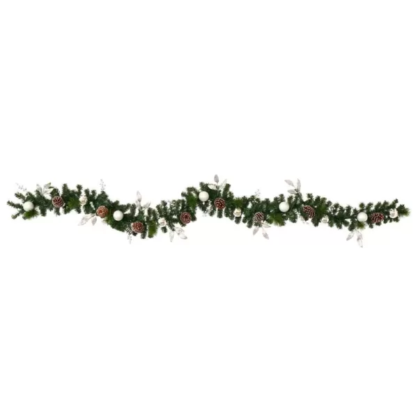 Nearly Natural 9 ft. Battery Operated Pre-lit Ornament and Pinecone Artificial Christmas Garland with 50 Clear LED Lights