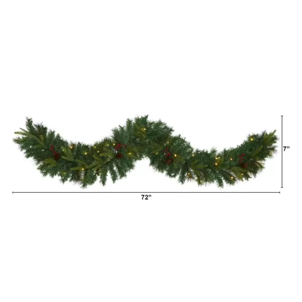 Nearly Natural 6 ft. Battery Operated Pre-lit Mixed Pine Artificial Christmas Garland with 35 Clear LED Lights, Berries and Pinecones