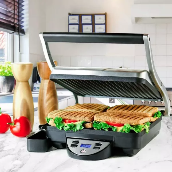 Ovente GP1000BR 1500 W Brushed Nickel Non-Stick Panini Press