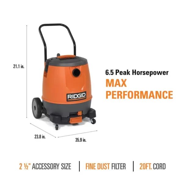 RIDGID 16 Gal. 6.5-Peak HP Motor-On-Bottom Wet/Dry Shop Vacuum with Fine Dust Filter, Hose and Accessories