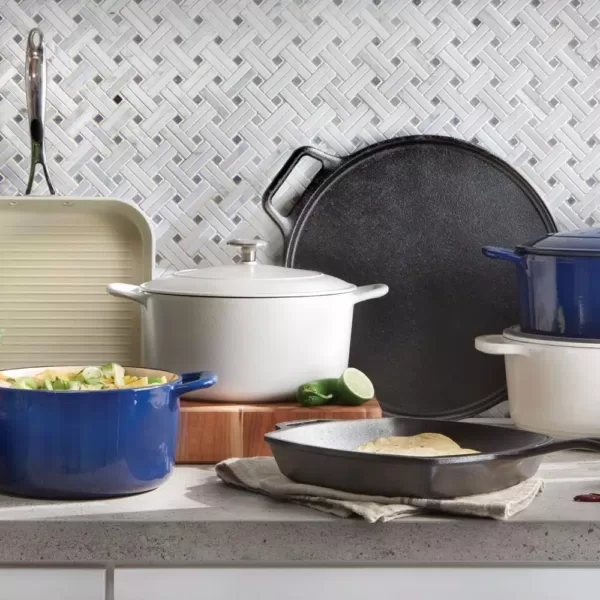 Lodge Enamelware 7 qt. Oval Cast Iron Dutch Oven in Oyster White with Lid