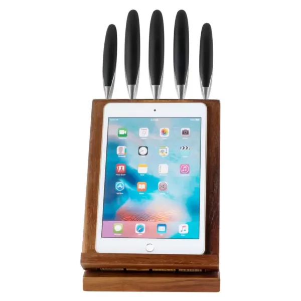 Ozeri 6-Piece Japanese Stainless Steel Knife Block Set with Rotating Knife Block and Tablet Holder