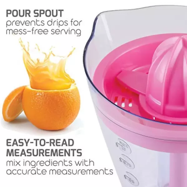 Ovente 34 oz. Pink Electric Citrus Juicer 2 Auto-Reversing Cones Capacity, Pressure-Activated, Strainer, Pulp Control