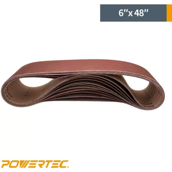 POWERTEC 6 in. x 48 in. 120-Grit Aluminum Oxide Sanding Belt (10-Pack)