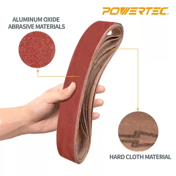 POWERTEC 2 in. x 42 in. 80-Grit Aluminum Oxide Sanding Belt (10-Pack)