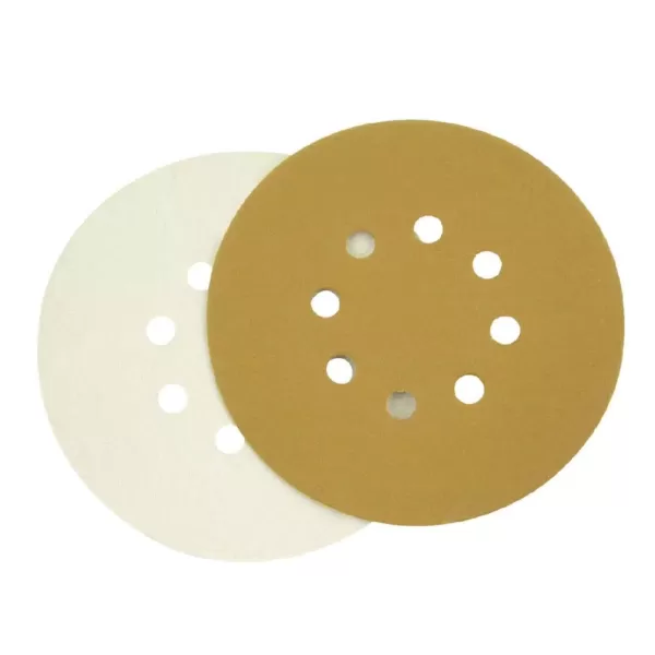 POWERTEC 6 in. 8-Hole 150-Grit Hook and Loop Sanding Discs in Gold (50-Pack)