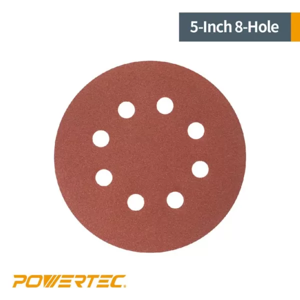 POWERTEC 5 in. 120-Grit Aluminum Oxide Hook and Loop 8-Hole Disc (25-Pack)