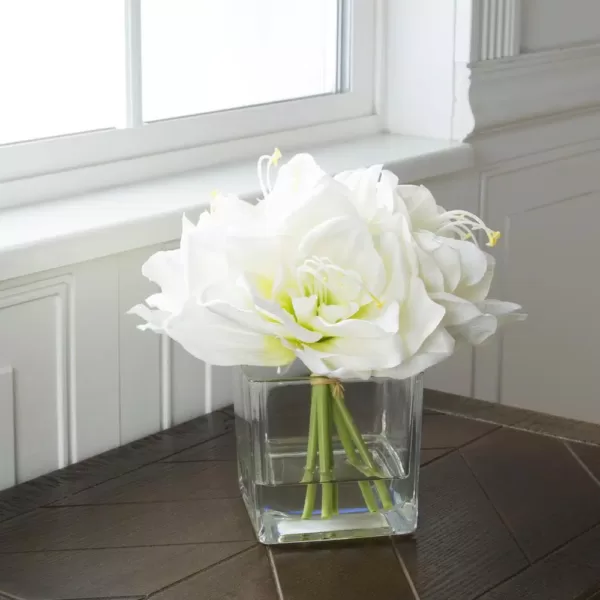 Pure Garden 8.5 in. Lily Floral Cream Arrangement