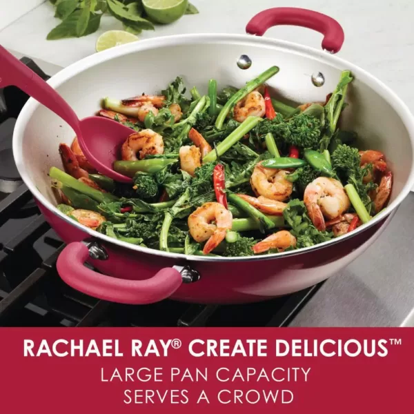 Rachael Ray Create Delicious Aluminum Nonstick Wok, 14.25-Inch, Red Shimmer