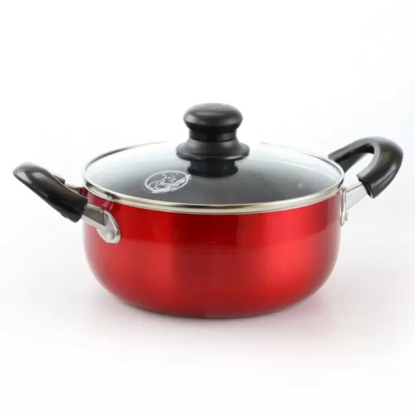 Better Chef 13 qt. Round Aluminum Nonstick Dutch Oven in Red with Glass Lid