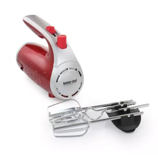 Better Chef 5-Speed Red Hand Mixer with Beaters and Dough Hooks