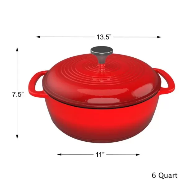 Classic Cuisine 6 qt. Round Cast Iron Nonstick Casserole Dish in Red with Lid