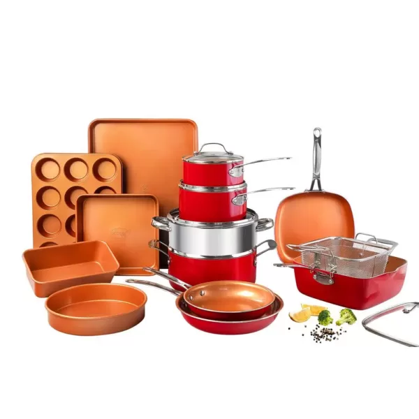 Gotham Steel 20-Piece Aluminum Ti-Ceramic Nonstick Cookware and Bakeware Set in Red