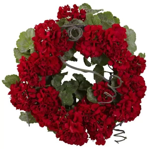 Nearly Natural 17 in. Geranium Wreath