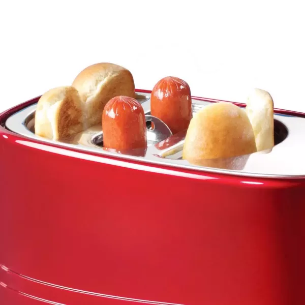 Nostalgia Retro Series 2-Slice Red Long Slot Hot Dog and Bun Toaster with Crumb Tray and Mini Tongs