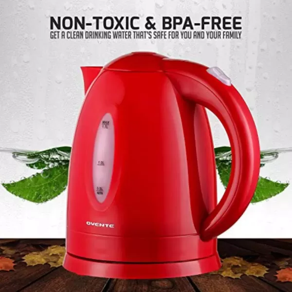 Ovente KP72R 7-Cup Red BPA Free Electric Kettle With Auto Shut-Off and Boil-Dry Protection