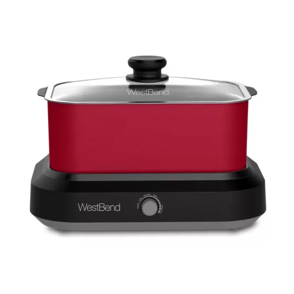 West Bend 5 qt. Red Non-Stick Versatility Slow Cooker with 5-Temperature Settings Includes Travel Lid and Thermal Tote