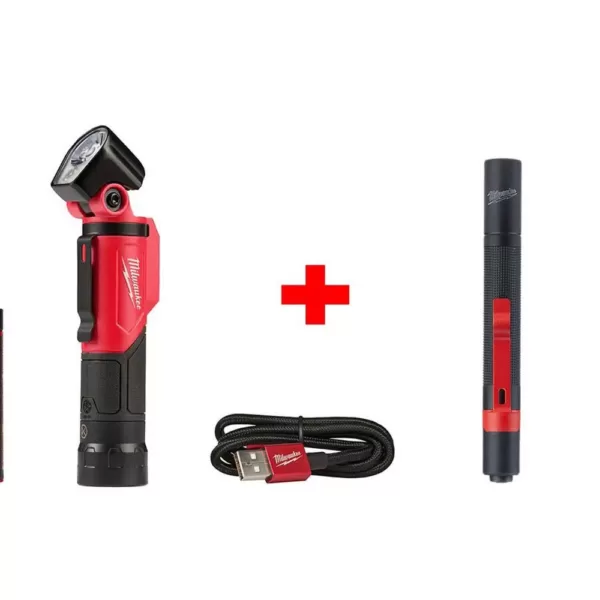 Milwaukee 500 Lumens LED Pivoting Rechargeable Flashlight with 100 Lumens Aluminum Pen Light with Clip