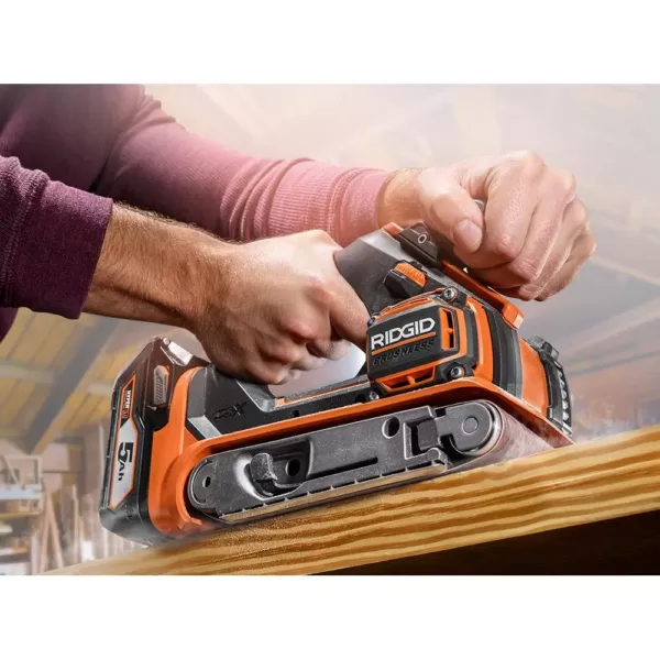 RIDGID 18-Volt GEN5X Cordless Brushless 3 in. x 18 in. Belt Sander (Tool Only) with Dust Bag and (1) 80 Grit Sanding Belt