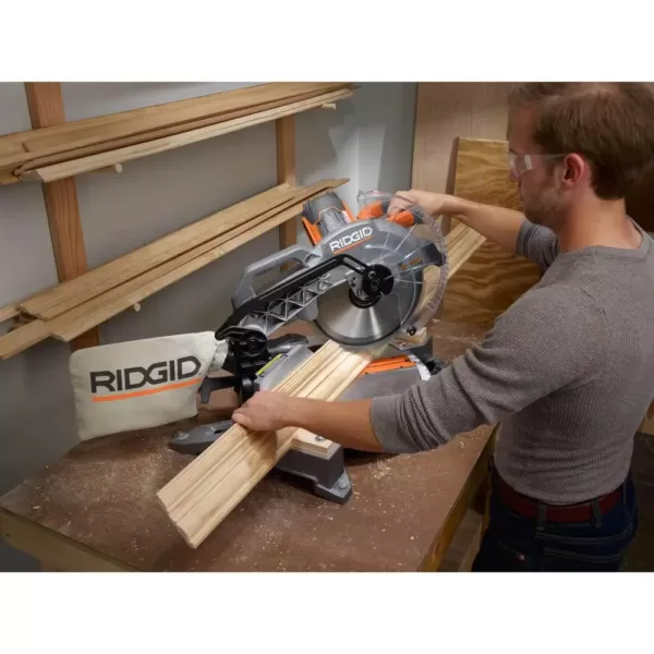 RIDGID 15 Amp Corded 12 in. Dual Bevel Miter Saw with LED with Universal Mobile Miter Saw Stand with Mounting Braces