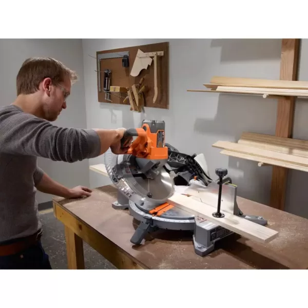 RIDGID 15 Amp Corded 12 in. Dual Bevel Miter Saw with LED with Universal Mobile Miter Saw Stand with Mounting Braces