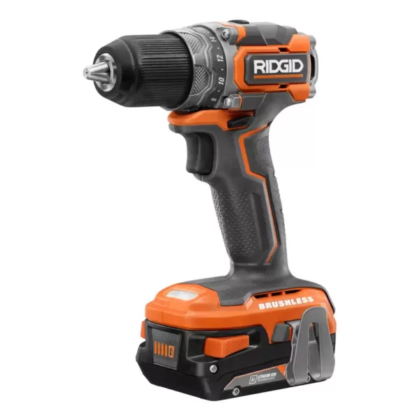 RIDGID 18V Brushless SubCompact Cordless 1/2 in. Drill Driver Kit with (2) 2.0 Ah Battery, Charger and Bag