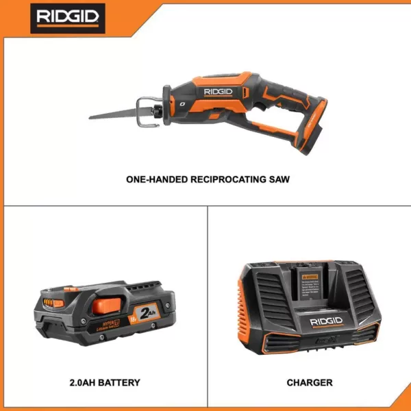 RIDGID 18-Volt OCTANE Cordless Brushless One-Handed Reciprocating Saw with 18-Volt Lithium-Ion 2.0 Ah Battery and Charger Kit