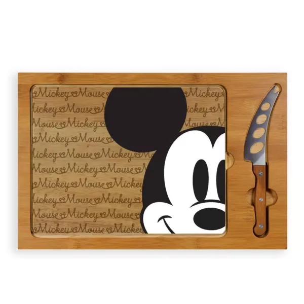 TOSCANA 15.4 in. Mickey Mouse Icon Glass Top Serving Tray and Knife Set