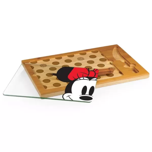 TOSCANA 15.4 in. Minnie Mouse Icon Glass Top Serving Tray and Knife Set