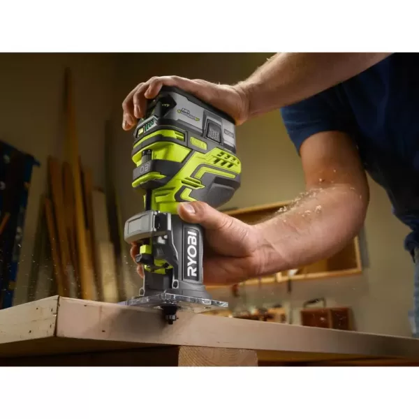 RYOBI 18-Volt ONE+ Cordless Fixed Base Trim Router (Tool Only) with Straight Router Bit Set (5-Piece)