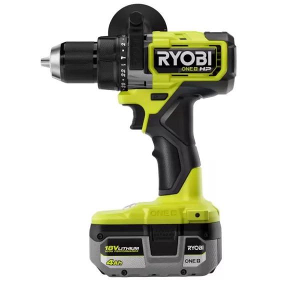 RYOBI ONE+ HP 18V Brushless Cordless 1/2 in. Hammer Drill Kit with (1) 4.0 Ah HIGH PERFORMANCE Battery, Charger, and Tool Bag