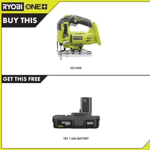 RYOBI 18-Volt ONE+ Cordless Orbital Jig Saw with 1.5 Ah Compact Lithium-Ion Battery