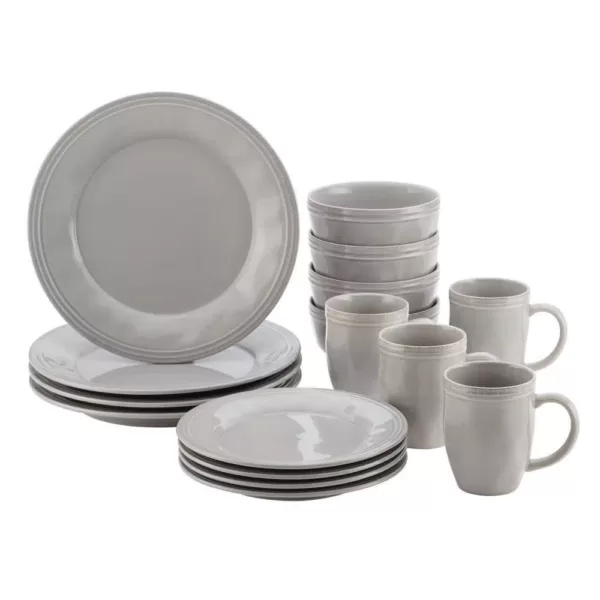 Rachael Ray 16-Piece Solid Sea Salt Gray Ceramic Dinnerware Set (Service for 16)