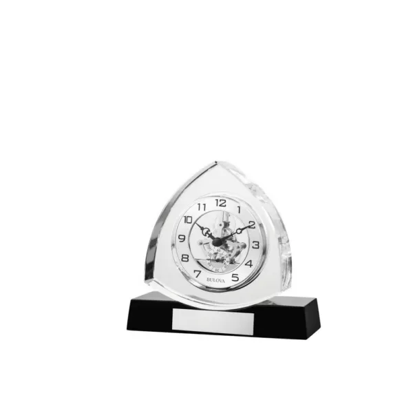 Bulova 6 in. H x 6.5 in. W Crystal Table Clock with Ebony Gloss Base