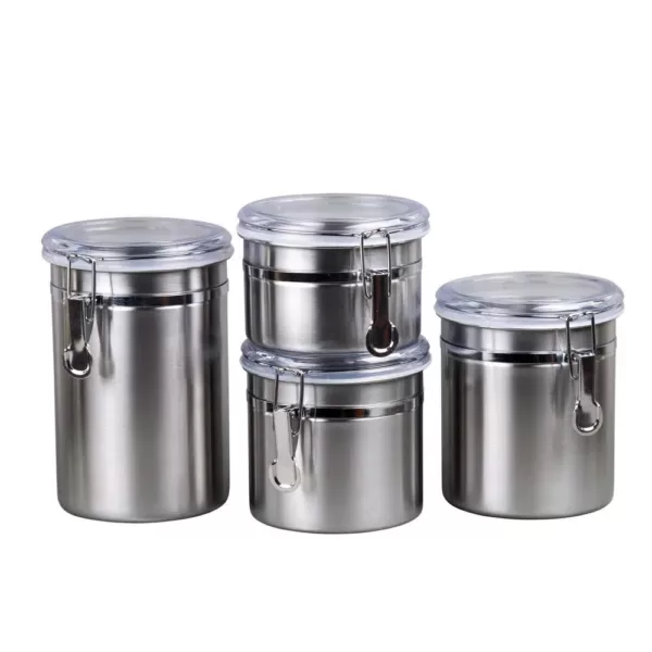 Creative Home Set of 4 Pieces Stainless Steel Canister Container Set with Air Tight Lid and Locking Clamp