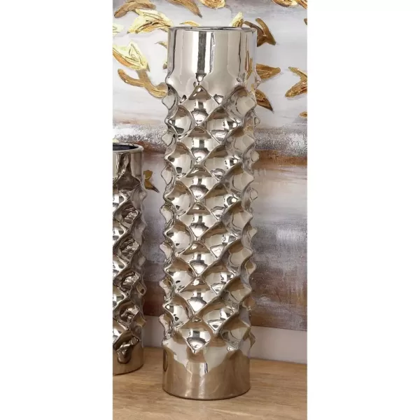 LITTON LANE 23 in. Ceramic Tower Decorative Vase in Silver