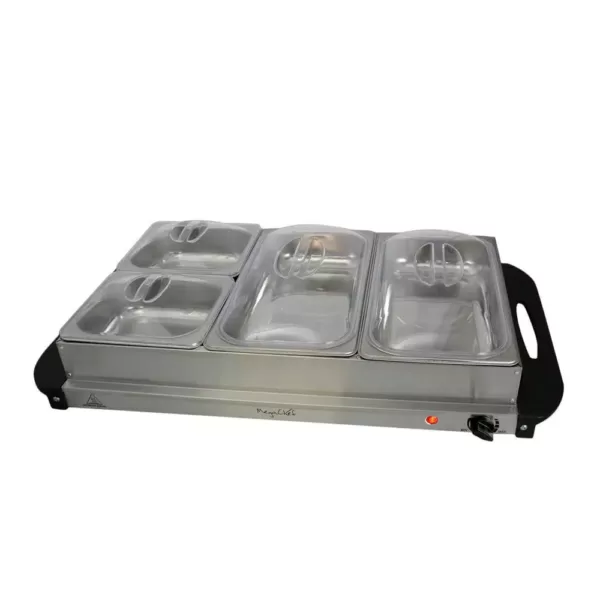 MegaChef 2.5 L Stainless Steel Warming Tray with 4 Crocks