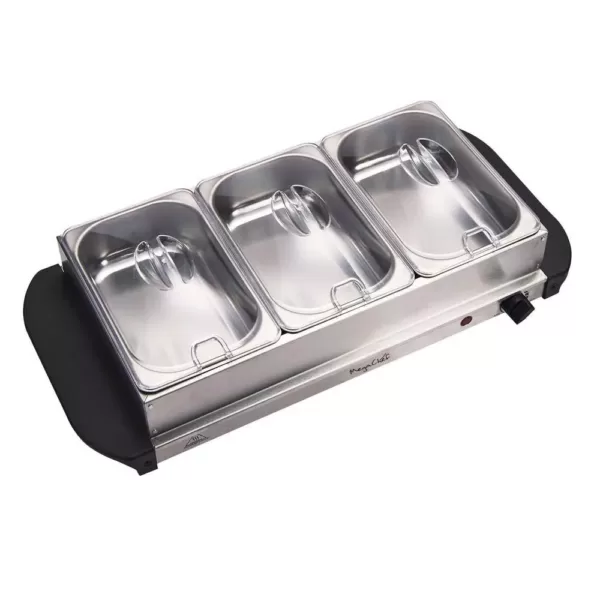 MegaChef 1.5 L Stainless Steel Warming Tray with 3 Crocks