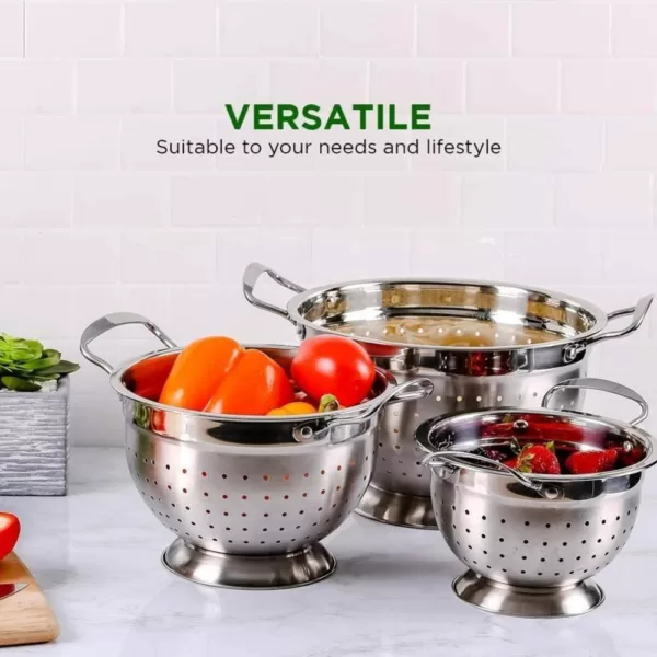 Ovente Dishwasher-Safe Stainless Steel Colander Set (3-Piece) (1.5 qt., 3qt., 5qt.)