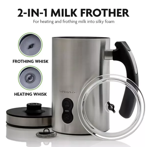 Ovente 8 oz. Silver Automatic Electric Milk Frother and Steamer Hot or Cold Froth Functionality Foam Maker and Warmer