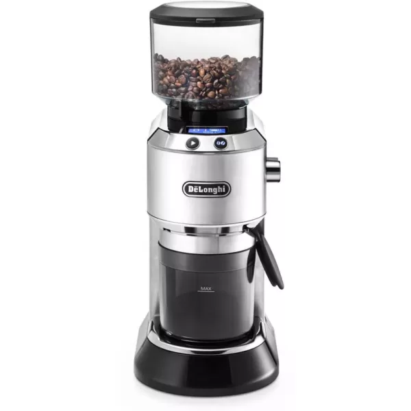 DeLonghi Dedica Stainless Steel Digital Conical Burr Grinder with 18 Grind Settings and Portafilter Adaptor - 12 oz.