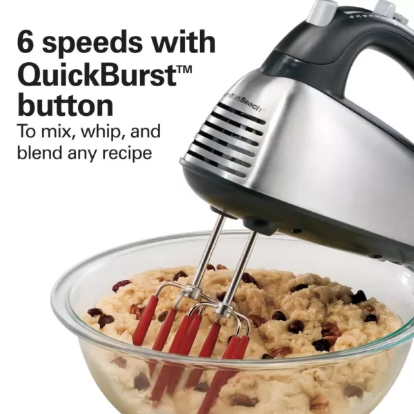 Hamilton Beach SoftScrape 6-Speed Stainless Steel Hand Mixer with Snap-On Case