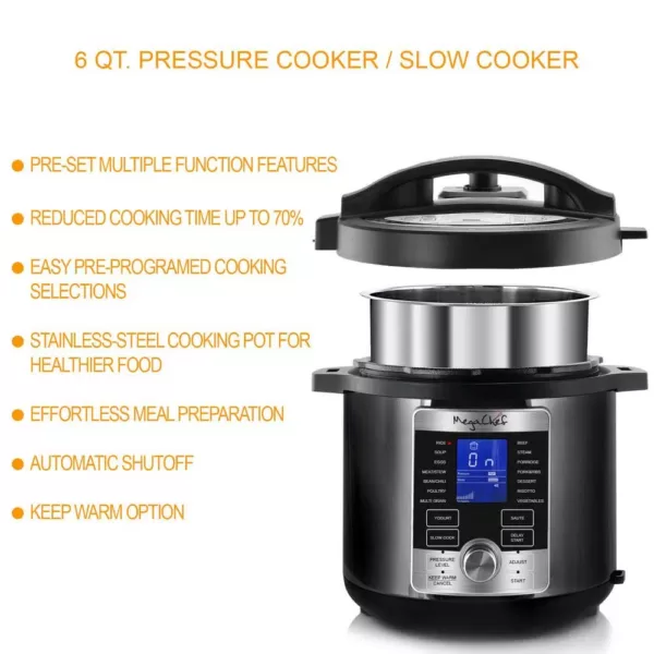 MegaChef 6 Qt. Stainless Steel Electric Pressure Cooker with Stainless Steel Pot