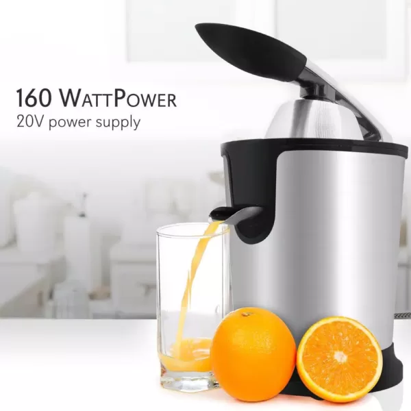 NutriChef Electric Juice Press - Orange Juicer Citrus Squeezer with Manual Juice Presser Handle (Stainless Steel)