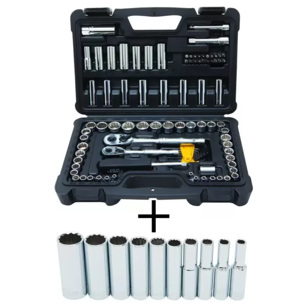 Stanley 1/4 in. & 3/8 in. Drive Full Polish Chrome SAE & Metric Mechanic Tool Set (97-Piece) w/Bonus SAE Deep Socket Set (10pc)