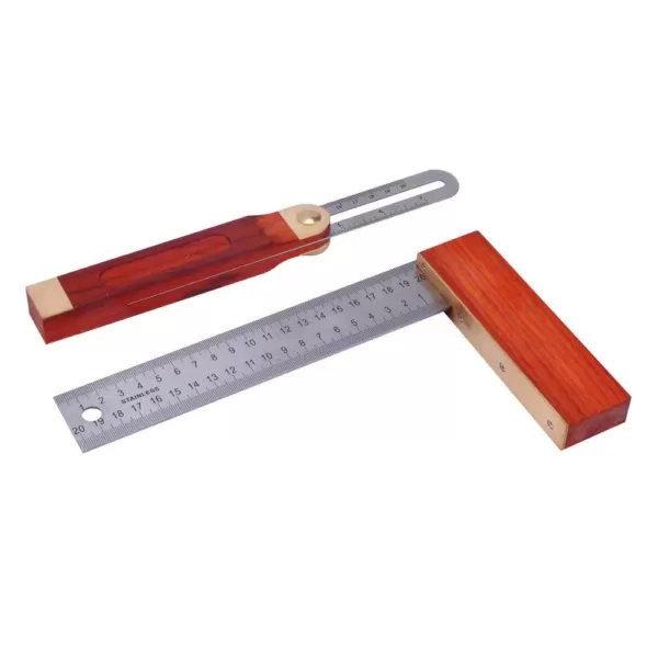 Steel Core 8 in. Try Square, 9 in. Sliding T-Bevel and Stainless Blade Square Ruler Set with Wood Handle (2-Piece)