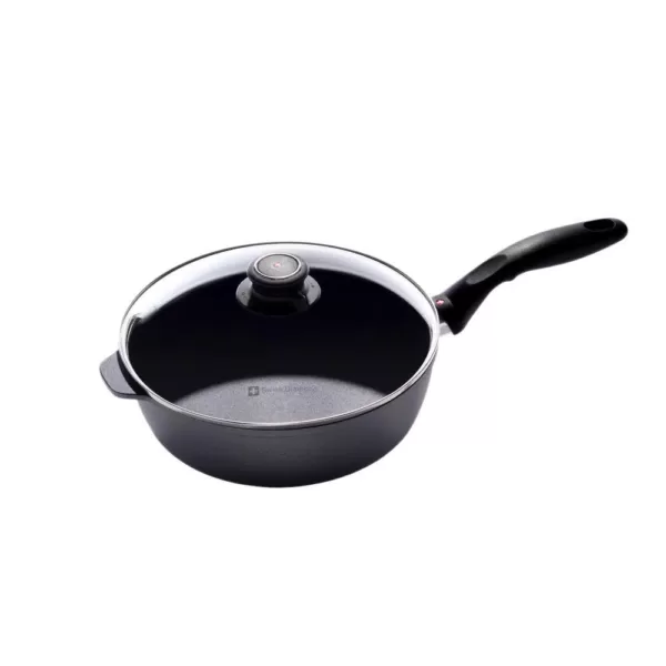 Swiss Diamond Classic Series 3.2 qt. Cast Aluminum Nonstick Saute Pan in Gray with Glass Lid