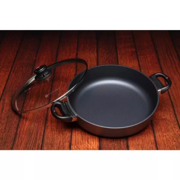 Swiss Diamond Classic Series Induction 3.7 qt. Cast Aluminum Nonstick Saute Pan in Gray with Glass Lid