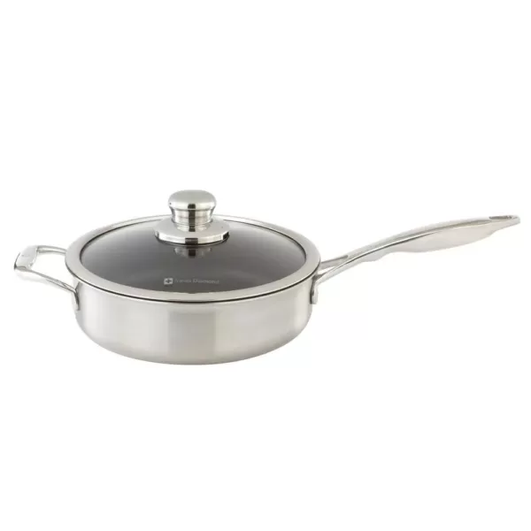 Swiss Diamond Classic Series 3.1 qt. Cast Aluminum Nonstick Saute Pan in Stainless Steel with Glass Lid