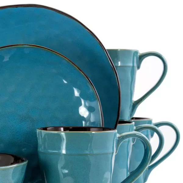 Elama Sea Glass 16-Piece Modern Turquoise Stoneware Dinnerware Set (Service for 4)